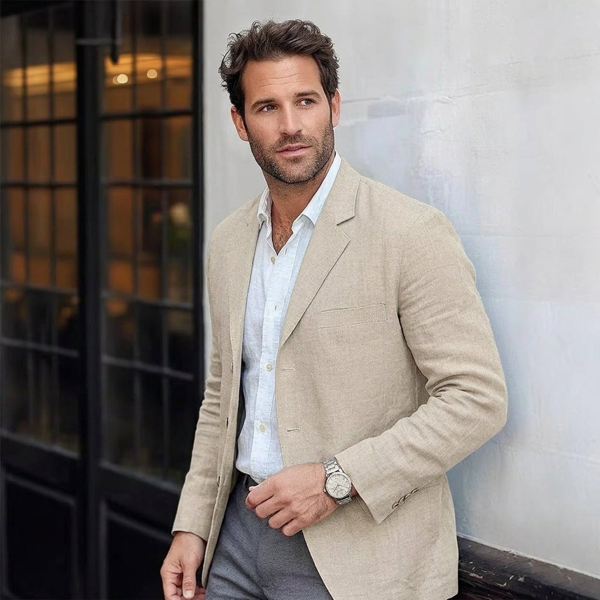 Men's Unstructured Linen Blend Blazer Relaxed Fit – Cream