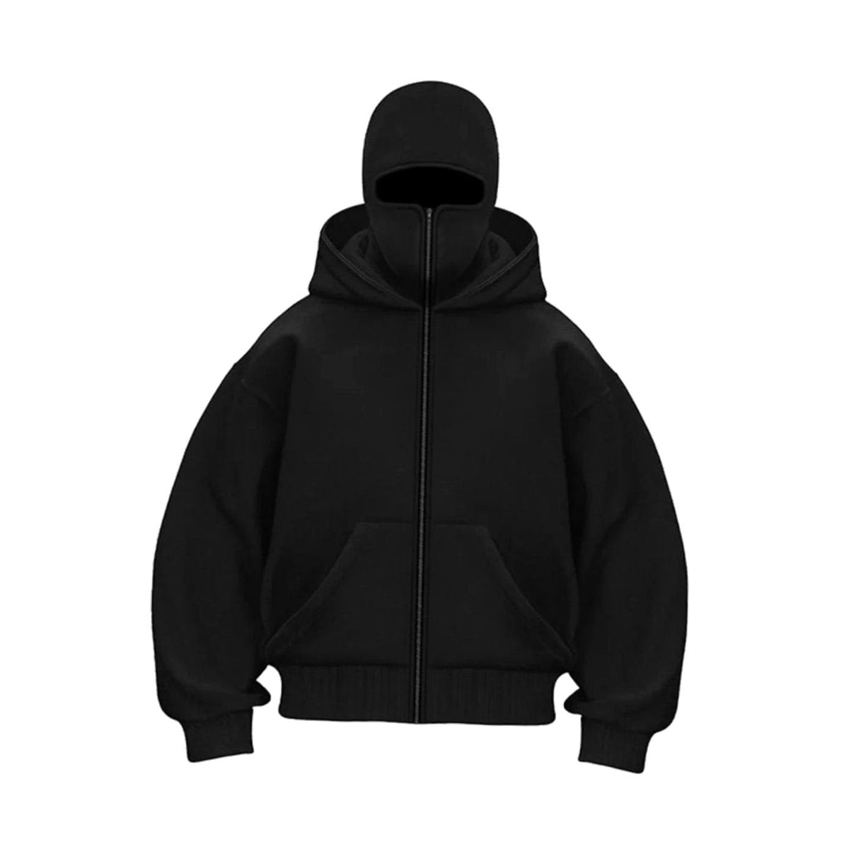 Men's Face Cover Zip-Through Hoodie in Heavy Fleece - Black