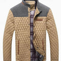 Men's Two-Tone Knit Yoke Padded Jacket with Plaid Lining - Khaki