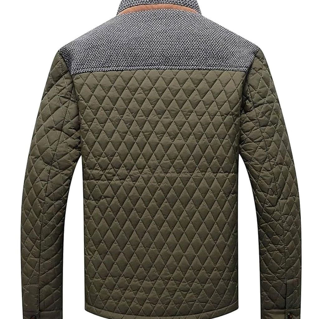 Men's Two-Tone Knit Yoke Padded Jacket with Plaid Lining