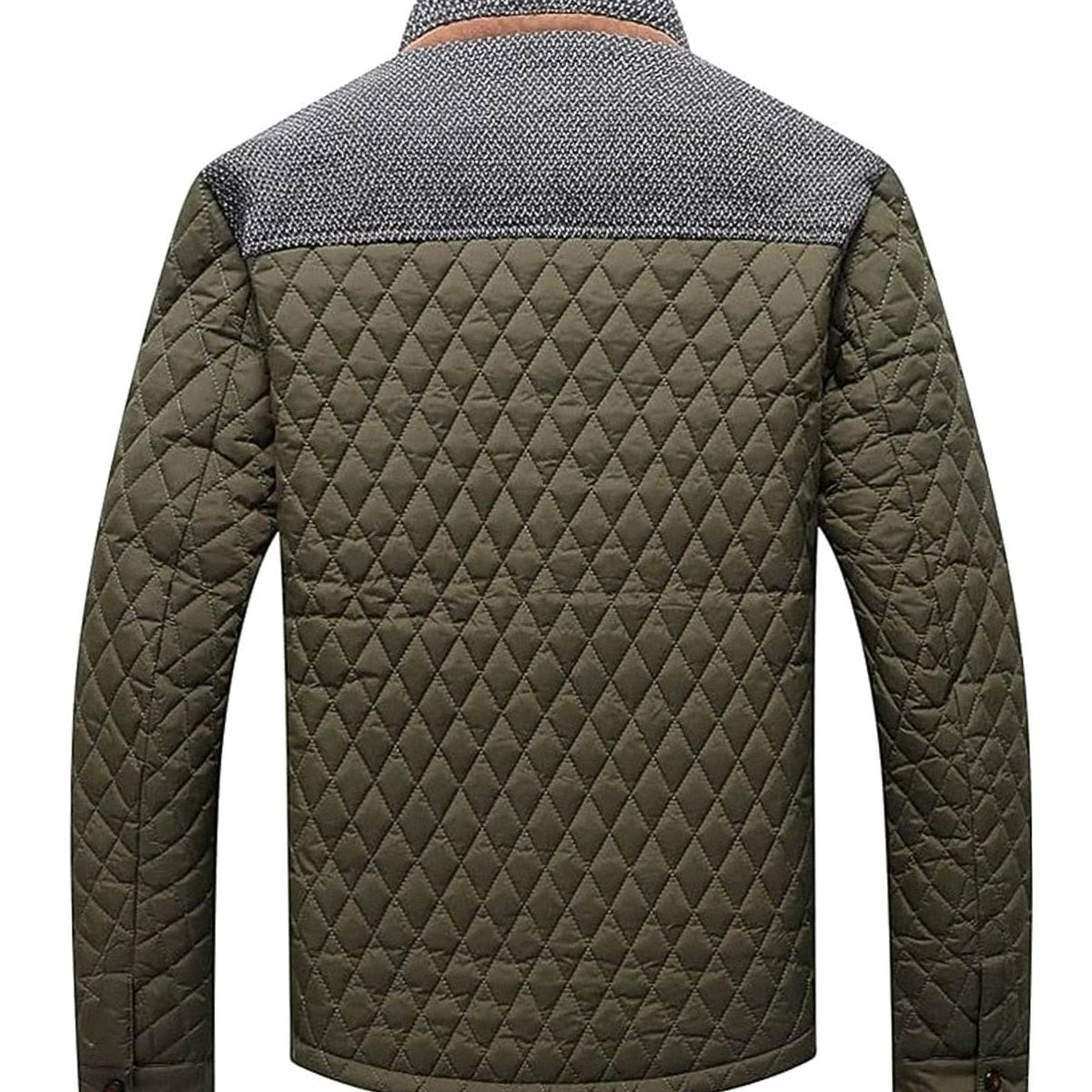 Men's Two-Tone Knit Yoke Padded Jacket with Plaid Lining