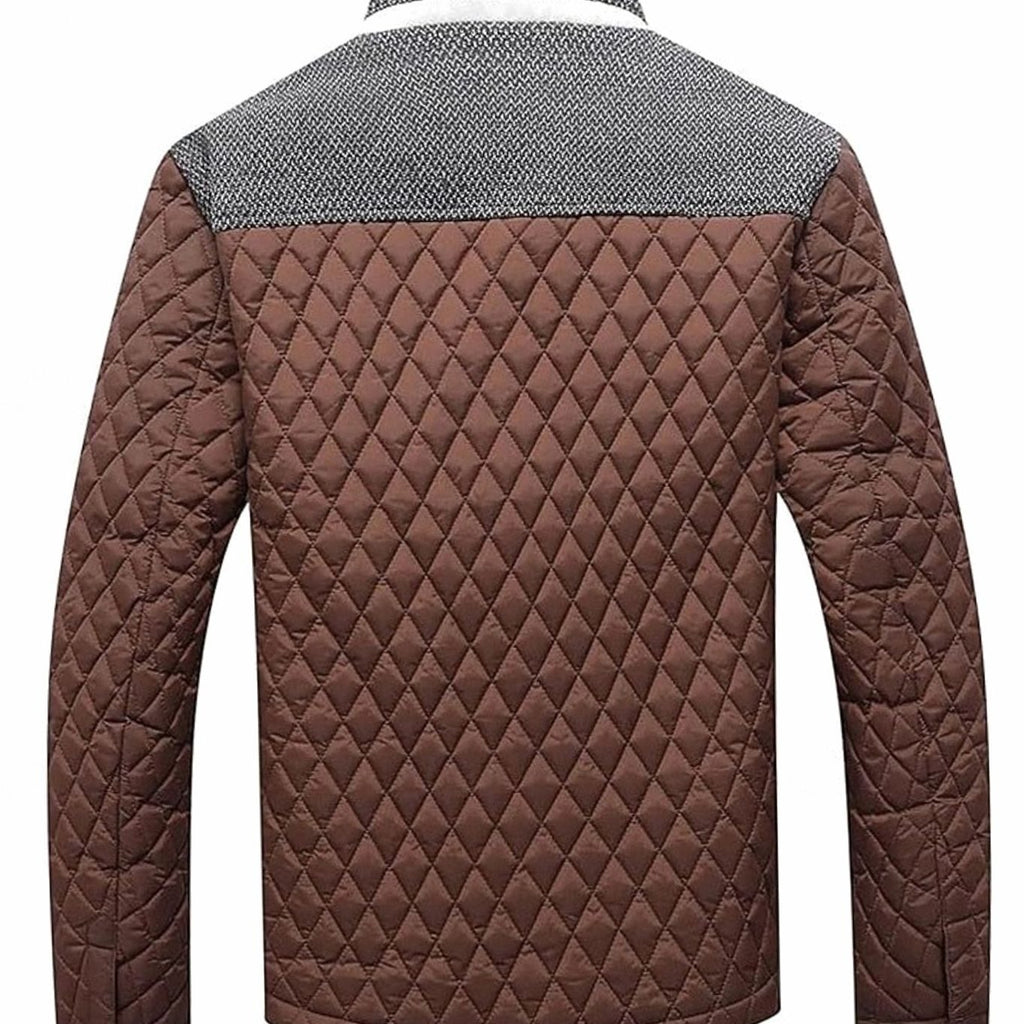 Men's Two-Tone Knit Yoke Padded Jacket with Plaid Lining