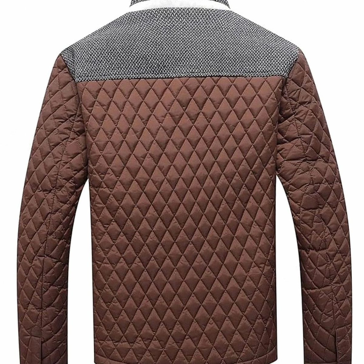 Men's Two-Tone Knit Yoke Padded Jacket with Plaid Lining