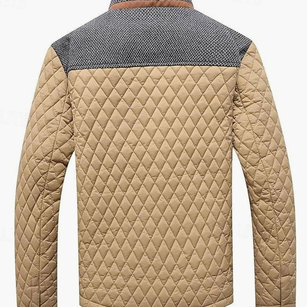 Men's Two-Tone Knit Yoke Padded Jacket with Plaid Lining