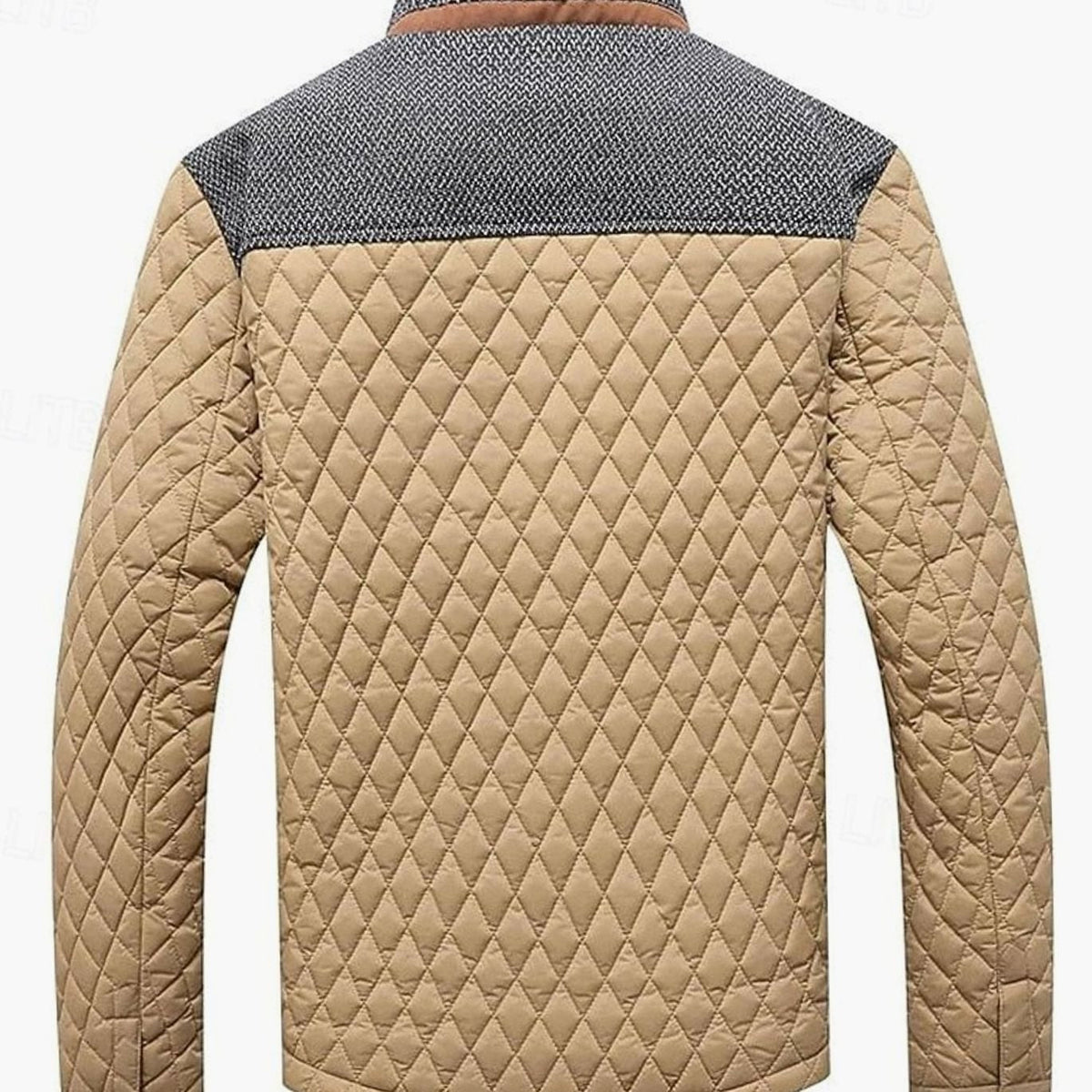 Men's Two-Tone Knit Yoke Padded Jacket with Plaid Lining