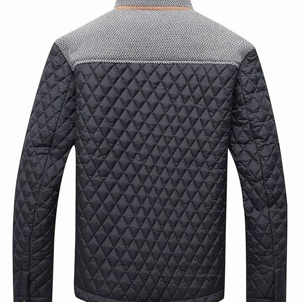 Men's Two-Tone Knit Yoke Padded Jacket with Plaid Lining