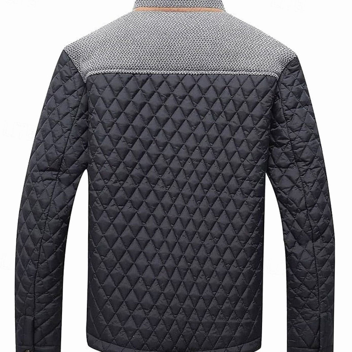 Men's Two-Tone Knit Yoke Padded Jacket with Plaid Lining