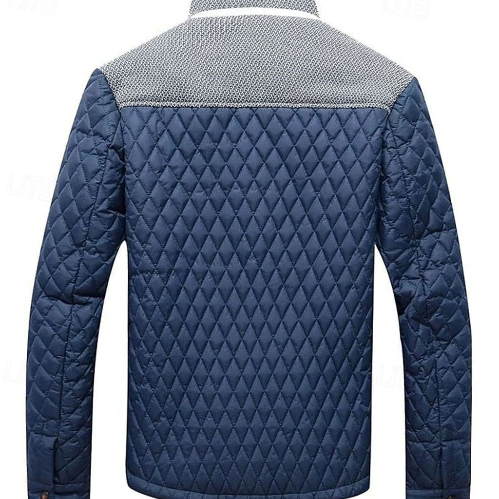 Men's Two-Tone Knit Yoke Padded Jacket with Plaid Lining