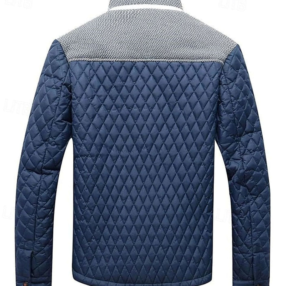 Men's Two-Tone Knit Yoke Padded Jacket with Plaid Lining