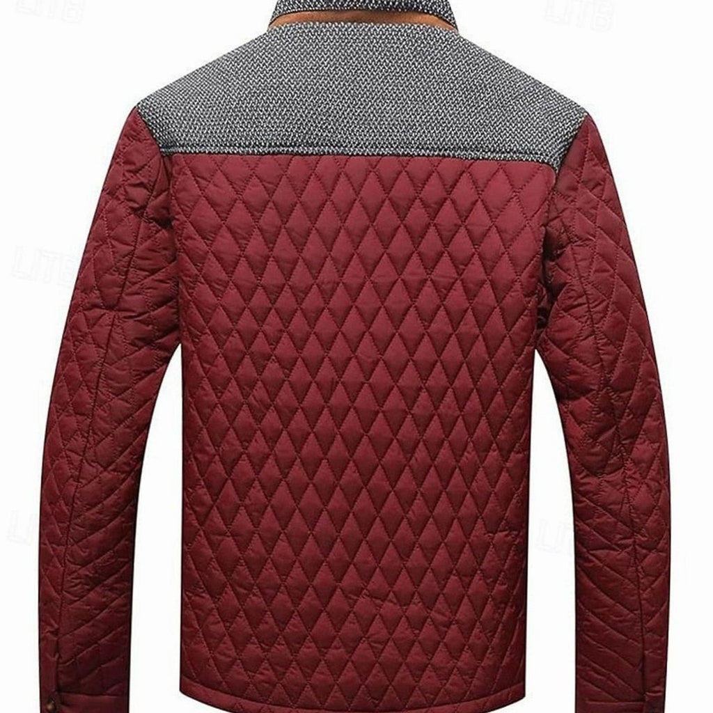 Men's Two-Tone Knit Yoke Padded Jacket with Plaid Lining