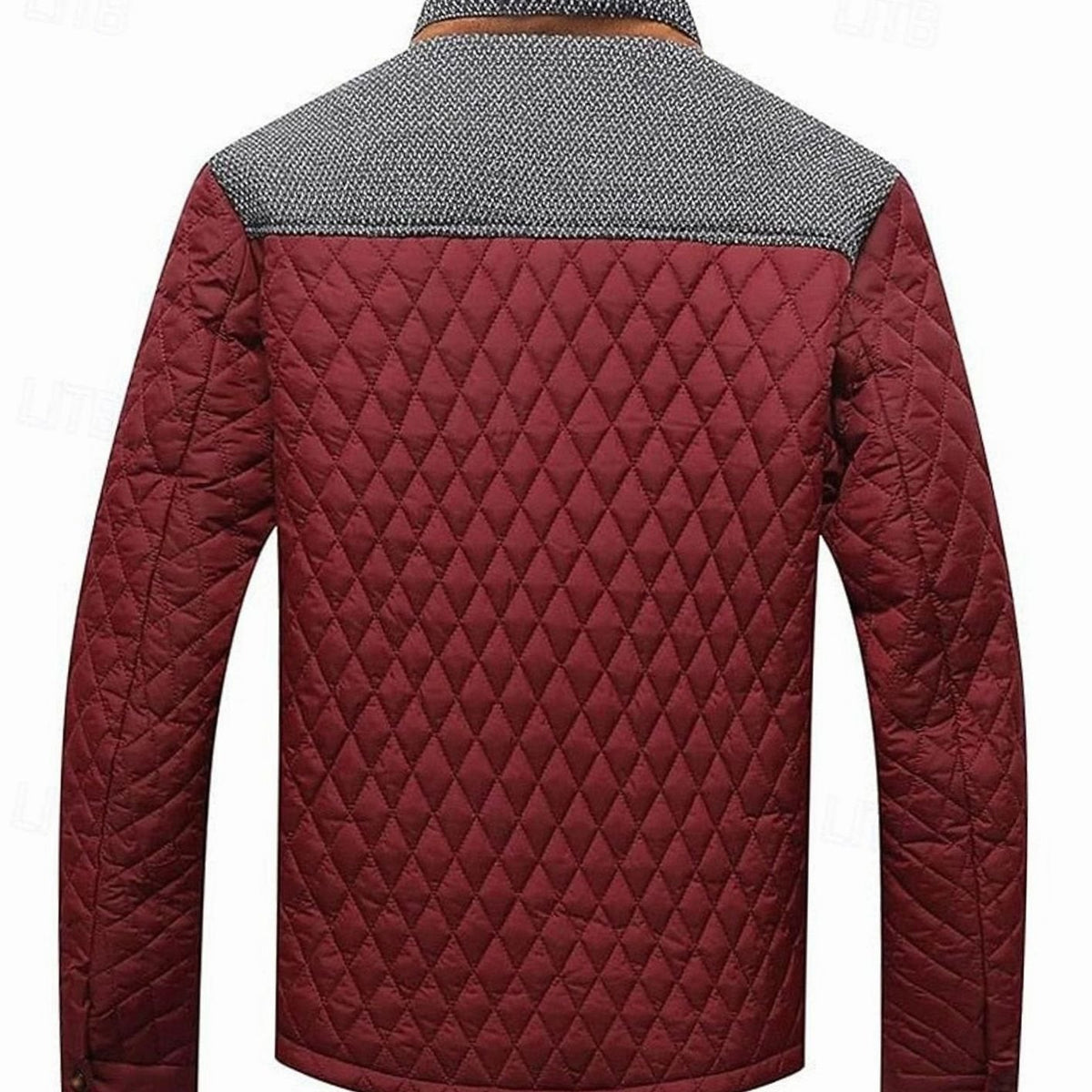 Men's Two-Tone Knit Yoke Padded Jacket with Plaid Lining