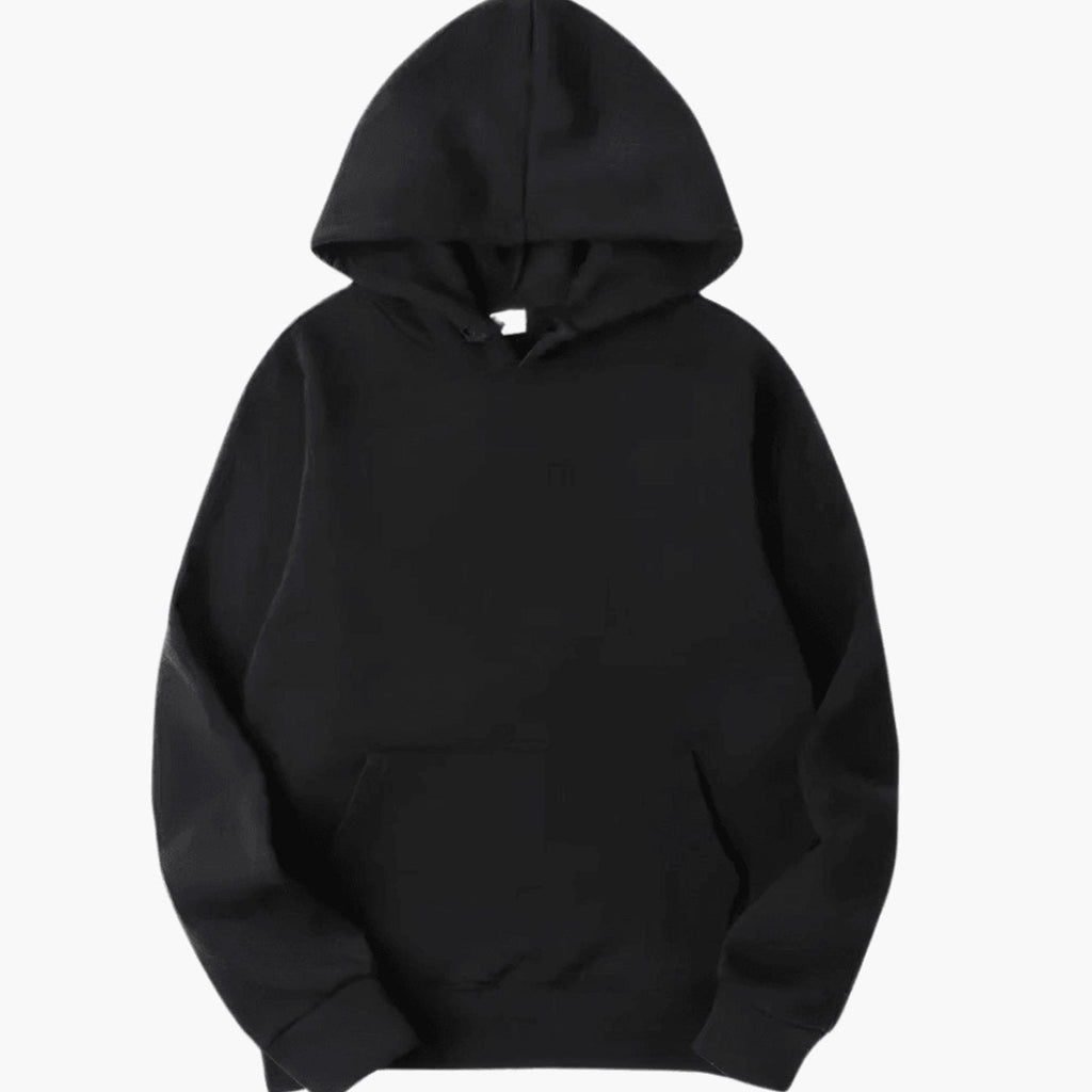 Men's Plain Kangaroo Pocket Hooded Pullover - Black