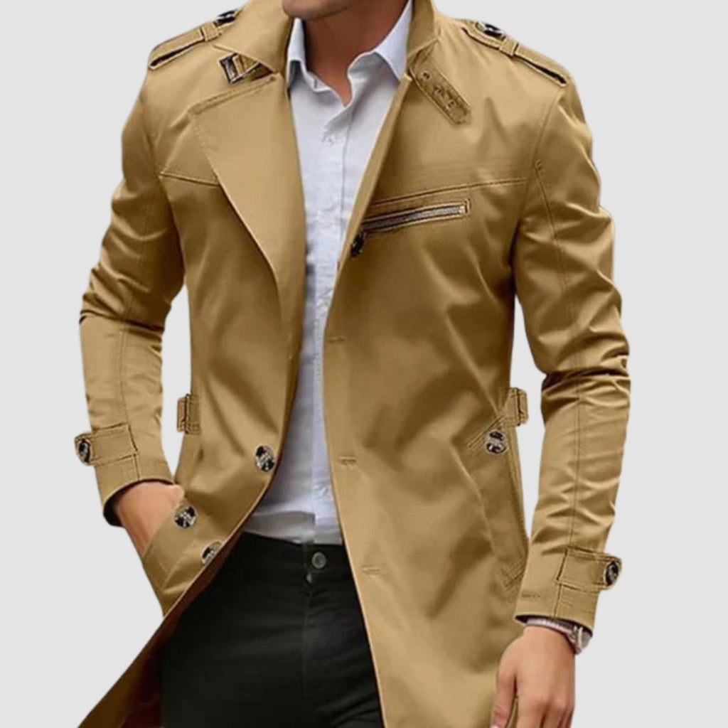 Men's Double-Breasted Trench With Chest Zip Pocket