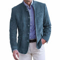 Men's Button-Front Suede Blazer With Chest Pocket - Blue