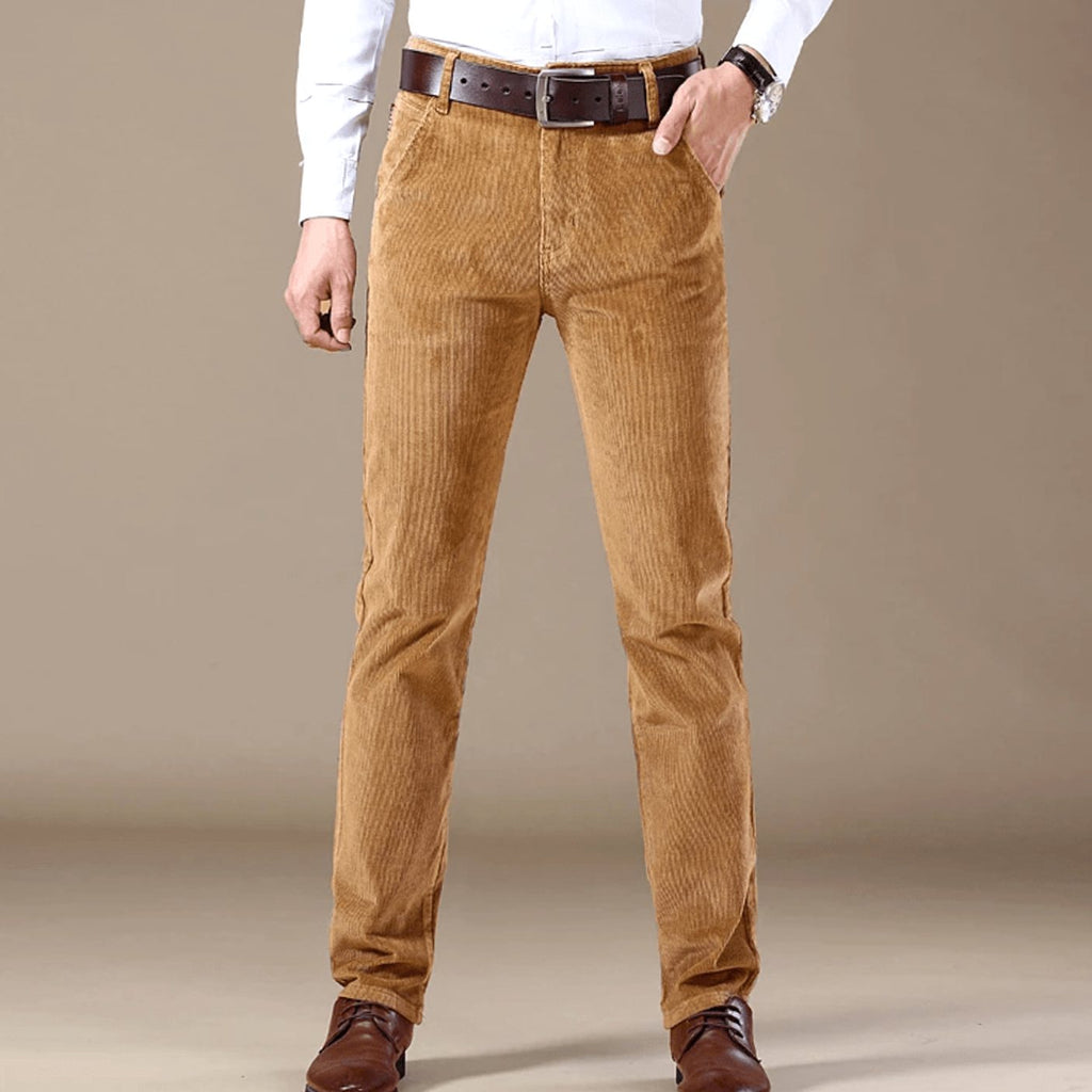 Men's Cord Straight Cut Slim Trousers - Beige
