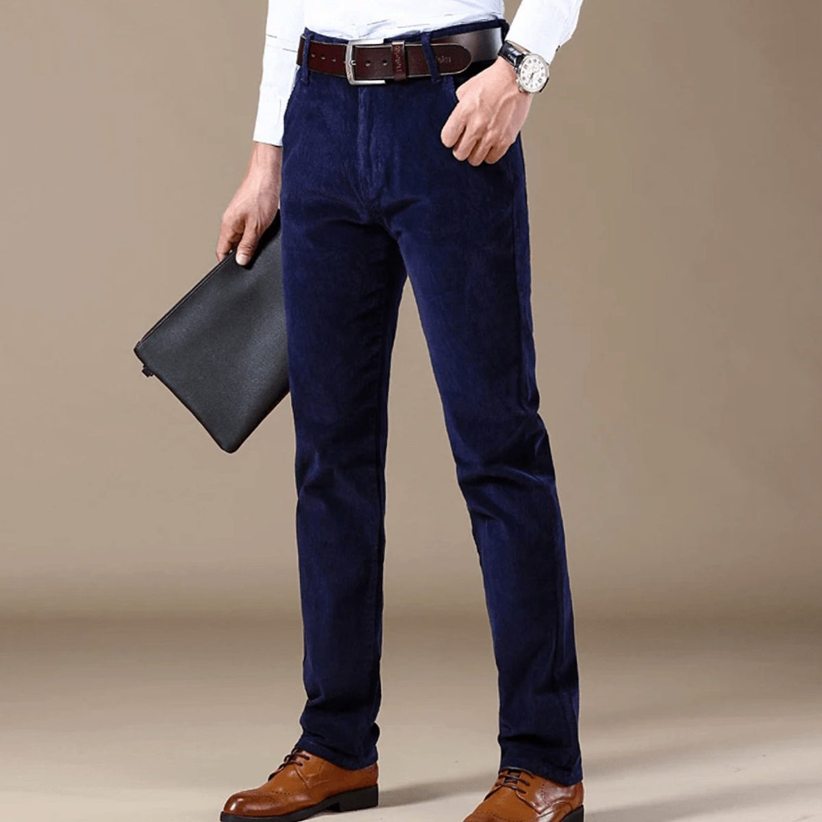 Men's Cord Straight Cut Slim Trousers - Blue