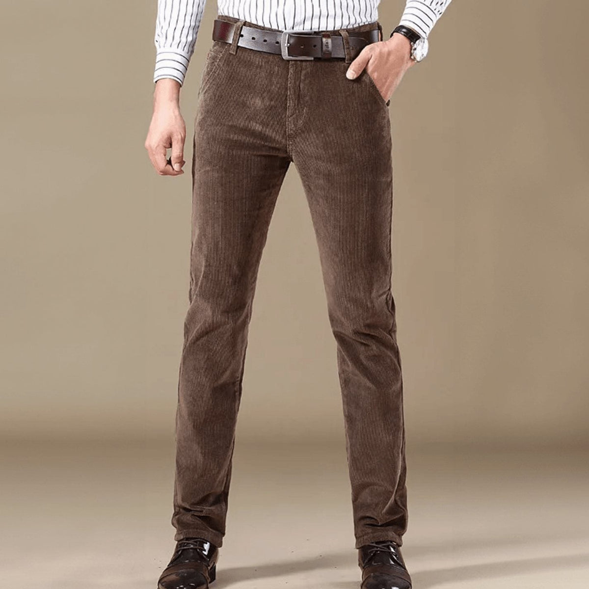 Men's Cord Straight Cut Slim Trousers - Light Brown