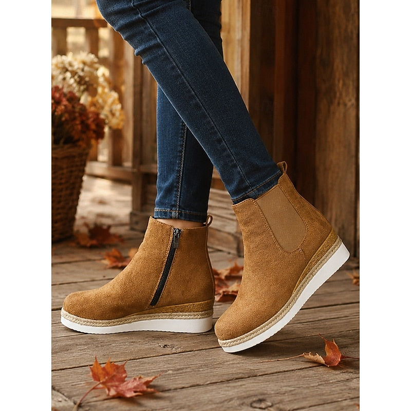 Women's Stretch-Panel Wedge Chelsea Boots