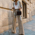 Women's Shimmer Knit Cardigan and Palazzo Trouser Party Two-Piece - Apricot