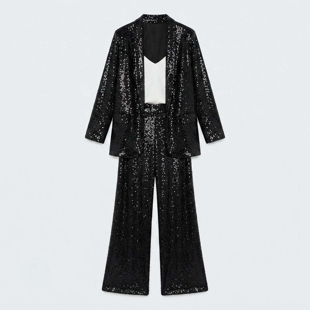Women's Shimmer Knit Cardigan and Palazzo Trouser Party Two-Piece