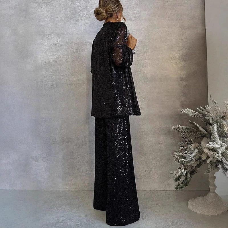 Women's Shimmer Knit Cardigan and Palazzo Trouser Party Two-Piece