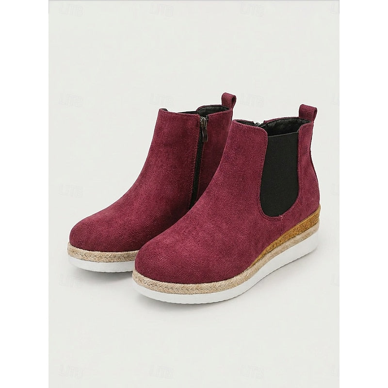 Women's Stretch-Panel Wedge Chelsea Boots - Burgundy