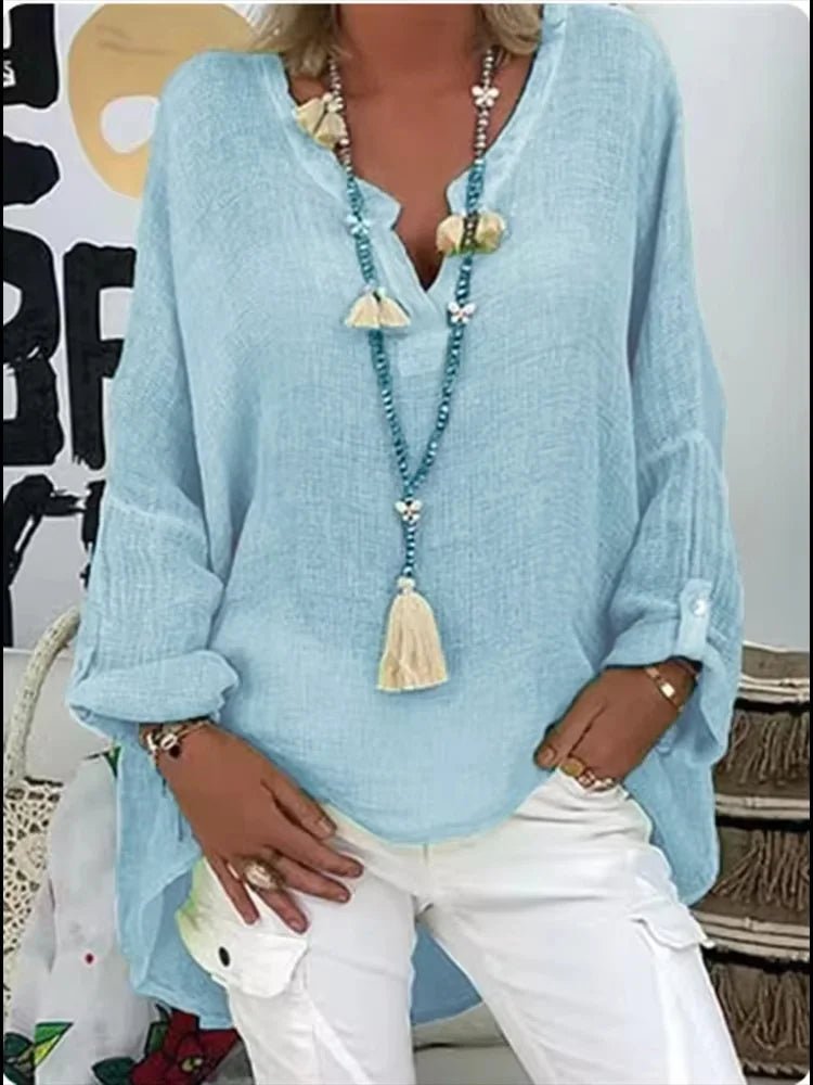 Women's Plus Size V-Neck Blouse Long Sleeve Relaxed