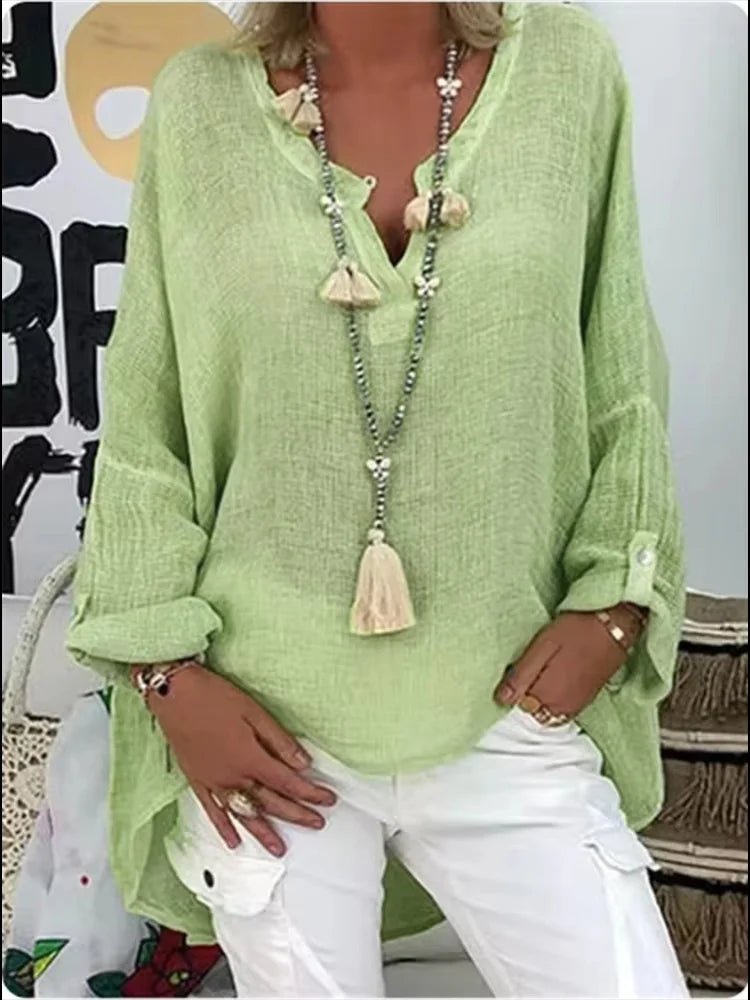 Women's Plus Size V-Neck Blouse Long Sleeve Relaxed