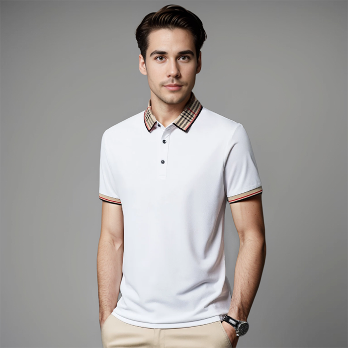Men's Contrast Collar Polo Shirt Refined Smart Casual Style