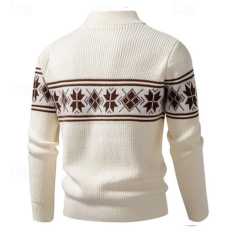 Women's Patterned Knit Zip-Through Cardigan with High Collar