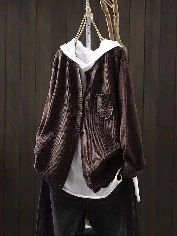 Women's Oversized Knit Cardigan Sweater in Purple