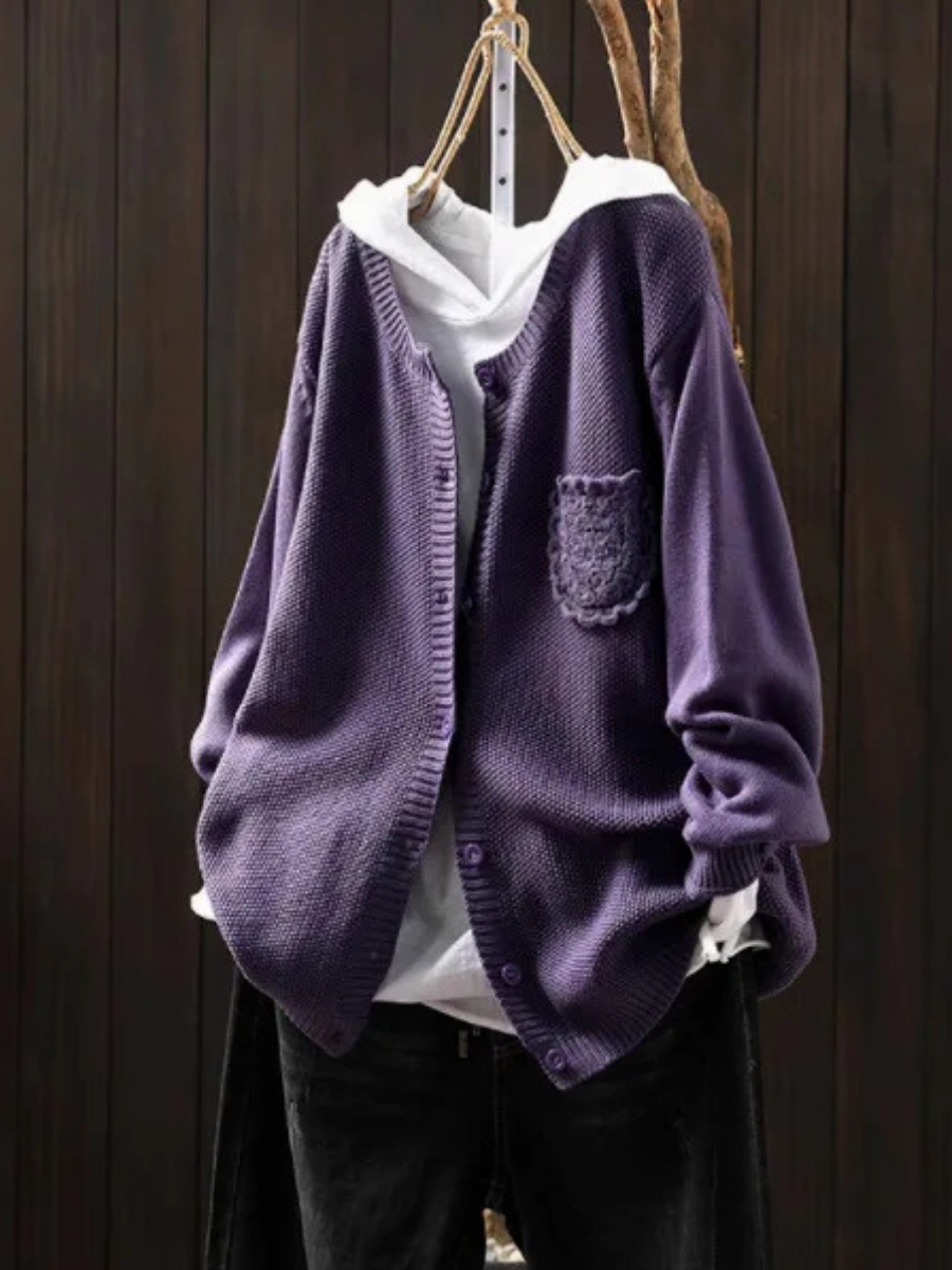 Women's Oversized Knit Cardigan Sweater in Purple