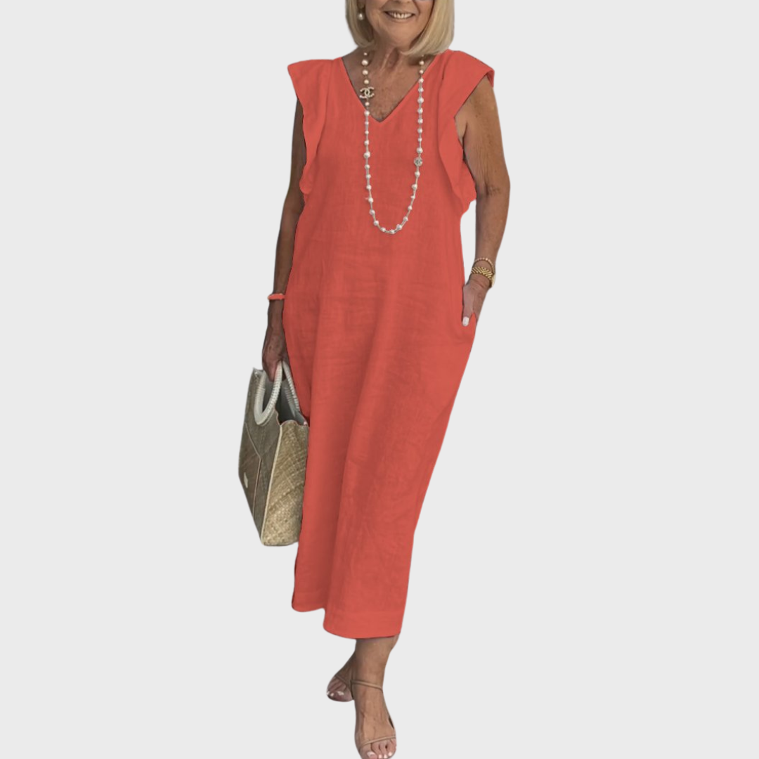 Women's V-Neck Sleeveless Pocket Maxi Dress