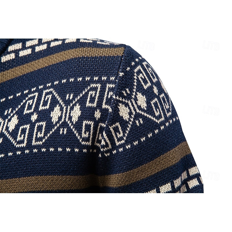 Women's Geometric Knit Christmas Cardigan with Full Zip