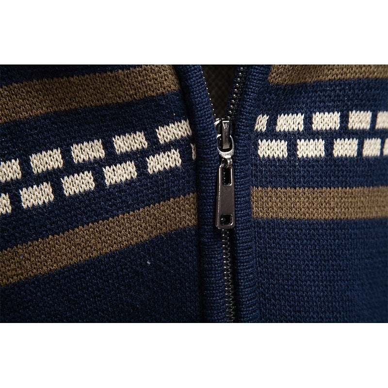 Women's Geometric Knit Christmas Cardigan with Full Zip