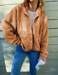 Women's Soft Sherpa Shacket With Contrast Chest Pocket - Brown