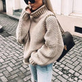 Women's Oversized Chunky Knit Turtleneck Sweater in Light Pink