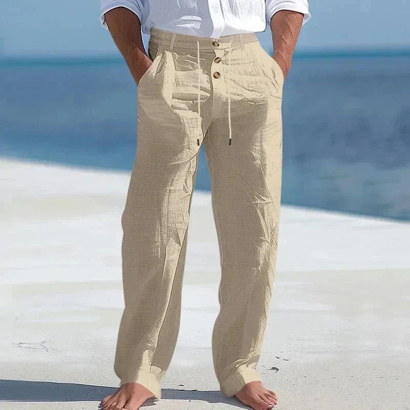 Men's Linen Drawstring Trousers Relaxed Summer Pants for Beach