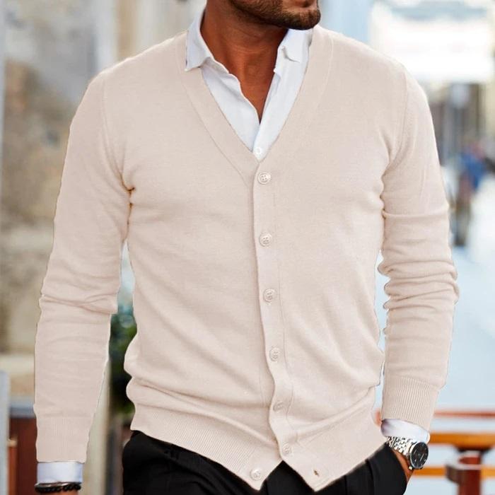 Men's Casual Cardigan V Neck Button Up Comfortable Knit
