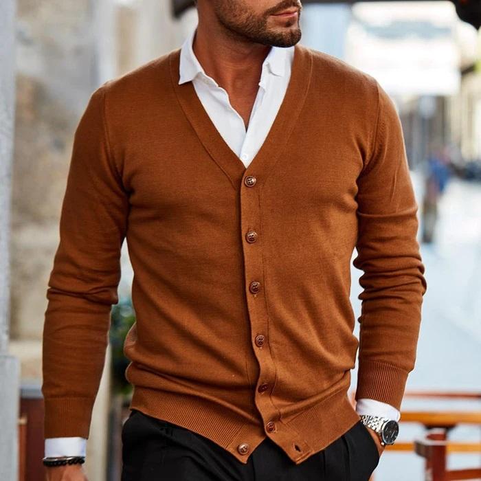 Men's Casual Cardigan V Neck Button Up Comfortable Knit