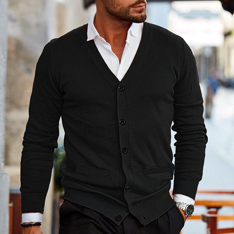 Men's Casual Cardigan V Neck Button Up Comfortable Knit