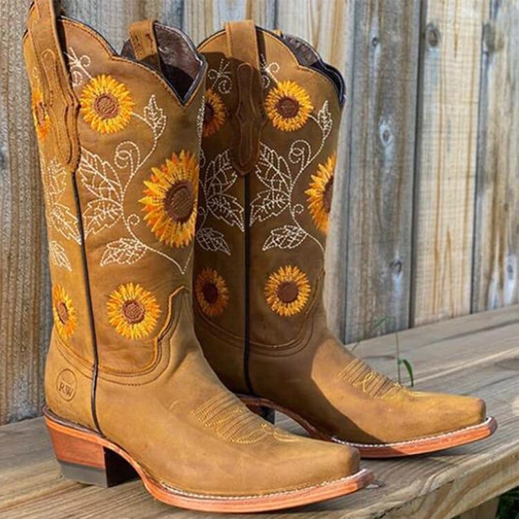 Women's Western Embroidered Wide Calf Pull-On Boots – Khaki
