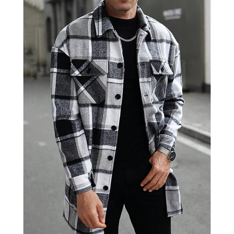 Women's Regular Fit Check Shacket with Lapel Collar - Black
