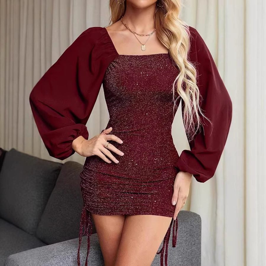 Women's Puff Sleeve Sequin Bodice Party Mini Dress
