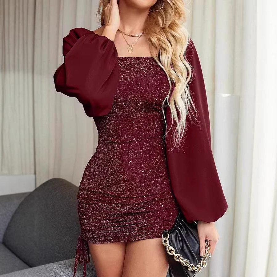 Women's Puff Sleeve Sequin Bodice Party Mini Dress