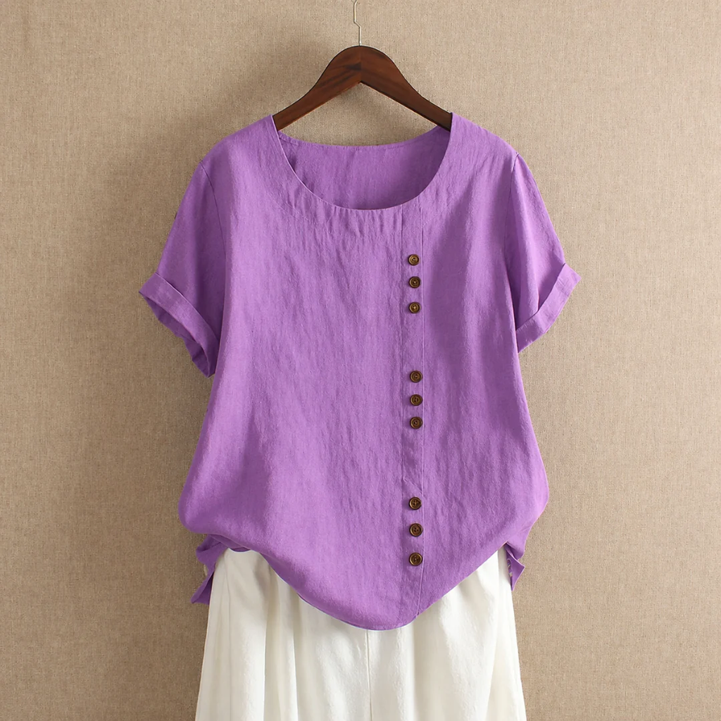 Women's Cotton Button Blouse – Relaxed Short-Sleeve Summer