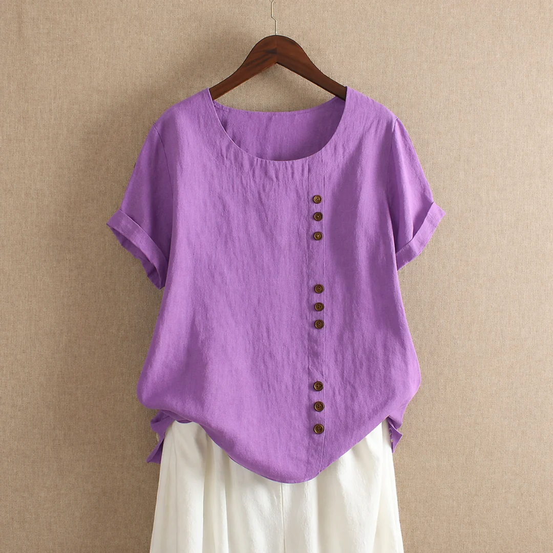 Women's Cotton Button Blouse – Relaxed Short-Sleeve Summer