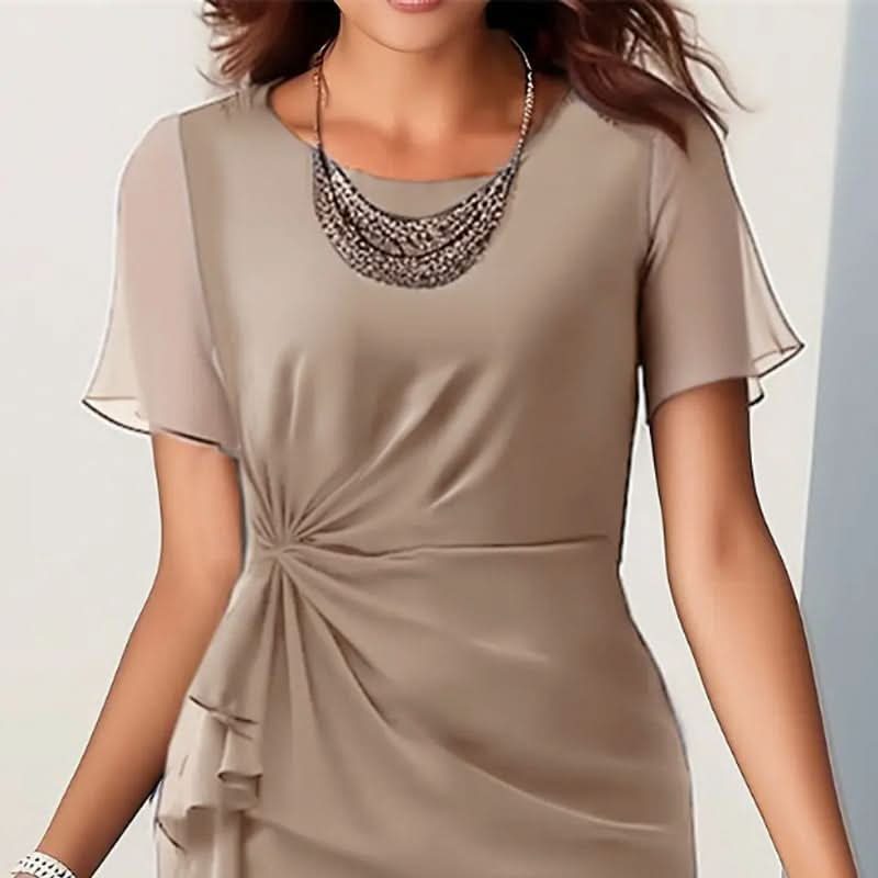 Women's Wrap Style Midi Dress with Frill Skirt