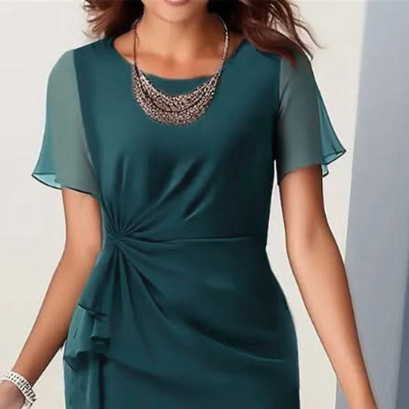Women's Wrap Style Midi Dress with Frill Skirt