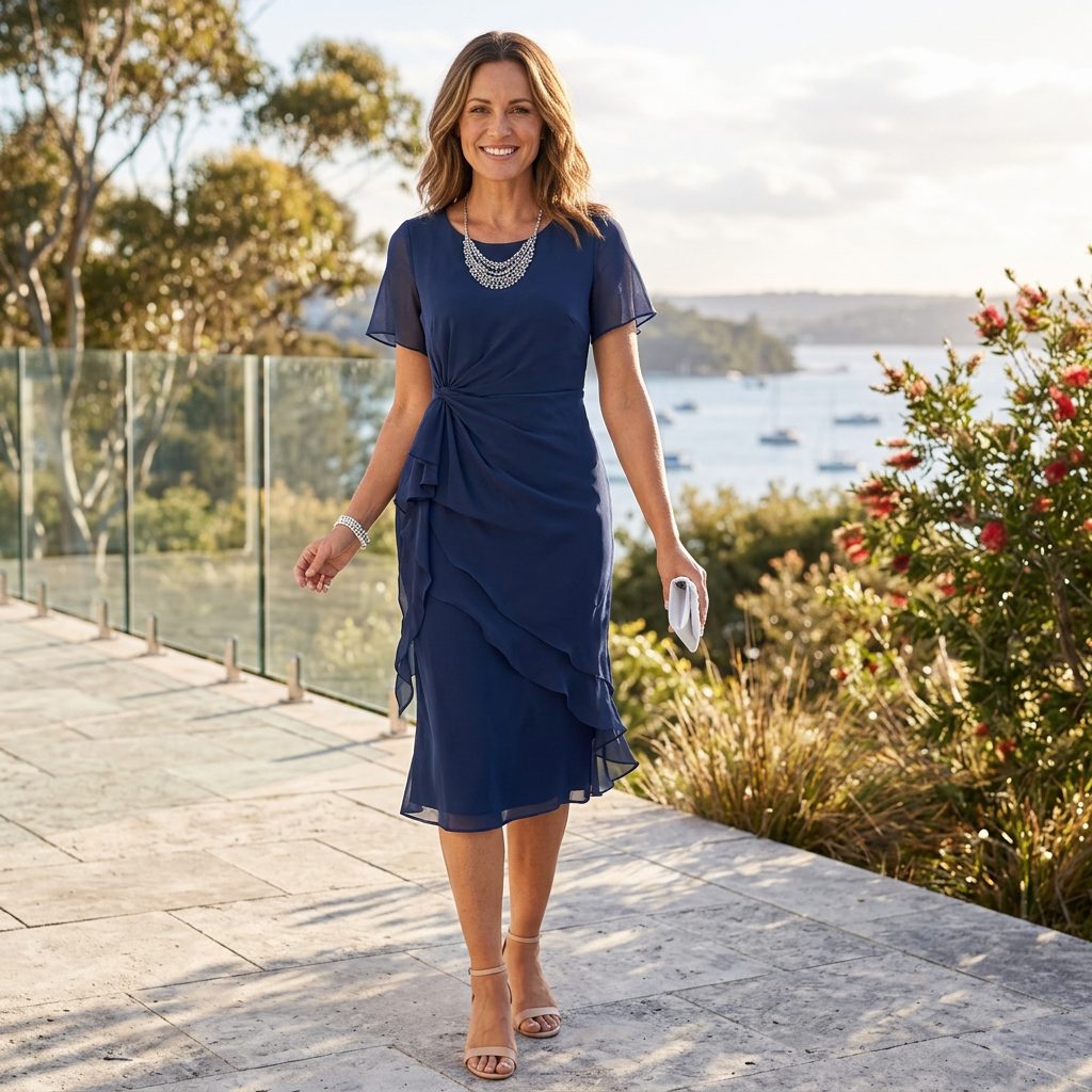 Women's Wrap Style Midi Dress with Frill Skirt
